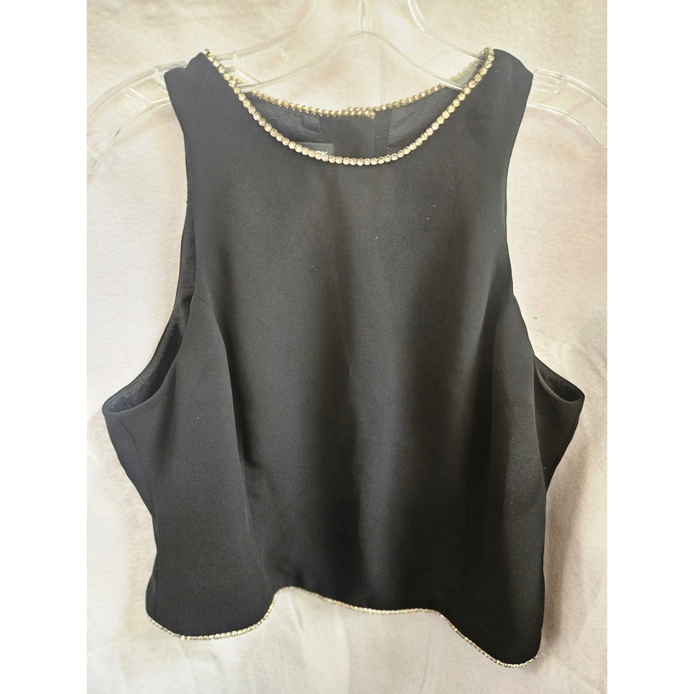 Jones New York Evening Black Rhinestone Trim Button Back Crop Top Size 14